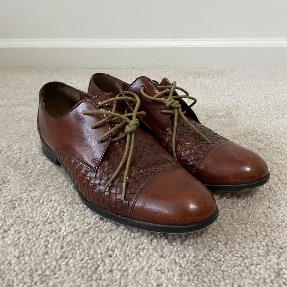 Cole Haan Brown Woven Leather Lace-Up Flats - Picture 2 of 5